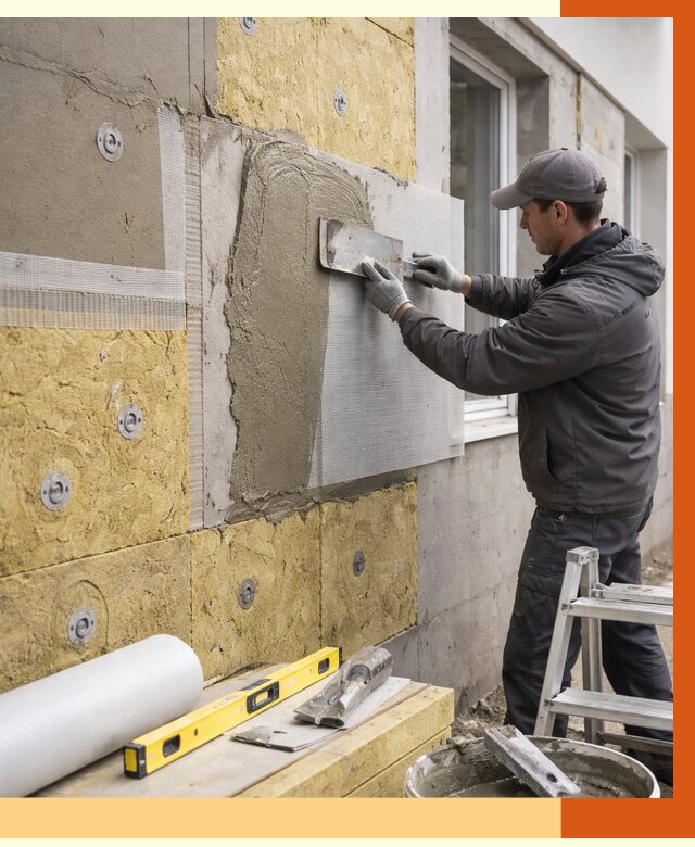 Утепление фасада под штукатурку в Невинномысске от 4296 руб/м2 — монтаж пенопластом и минватой | ТепломастерНвн