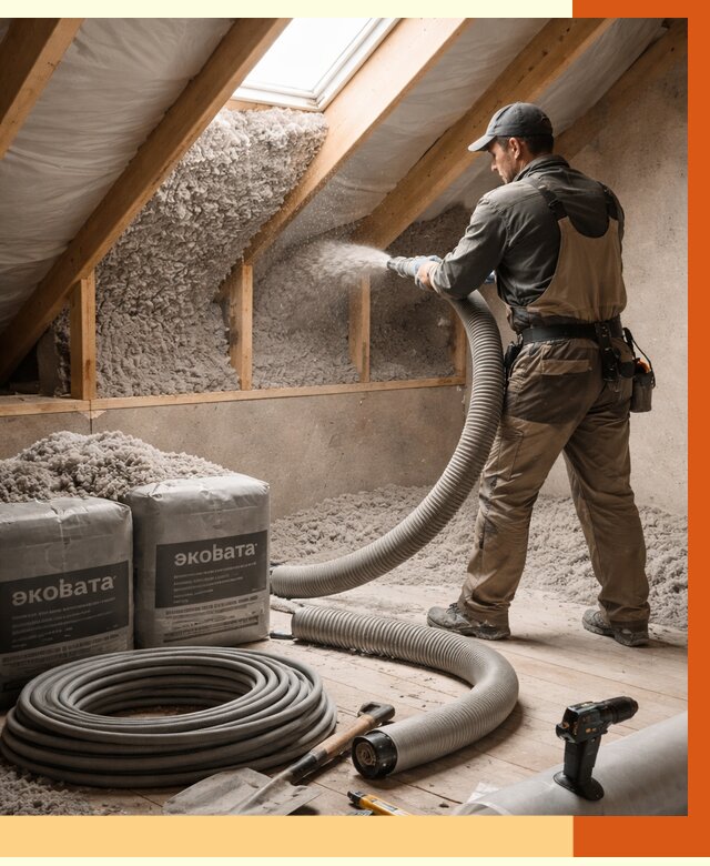 Утепление мансарды эковатой в Невинномысске от 2250 руб/м2 — монтаж, задувка, цена | ТепломастерНвн