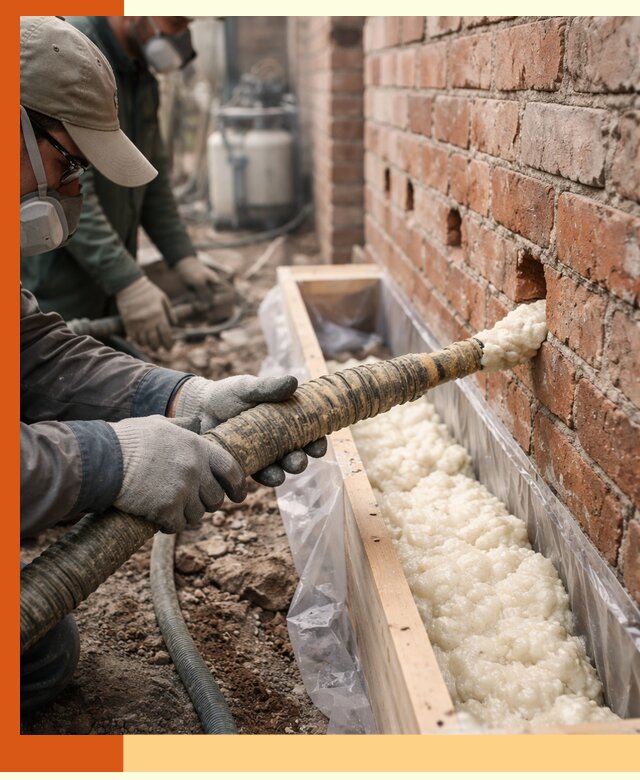 Заливка ППУ в пустоты кирпичной стены в Невинномысске