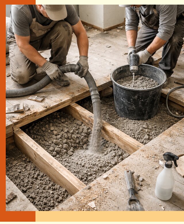 Заполнение пустот пола в Невинномысске полиуретаном и пенополистиролом